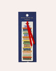 Rifle Paper Co Book Club Bookmark featuring an illustrated stack of classic books, gold foil logo and red grosgrain ribbon, stocked by Thinkers & Makers in Melbourne, Australia.