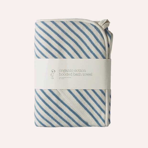 Organic Cotton Hooded Towel - Powder Blue Sailor Stripe
