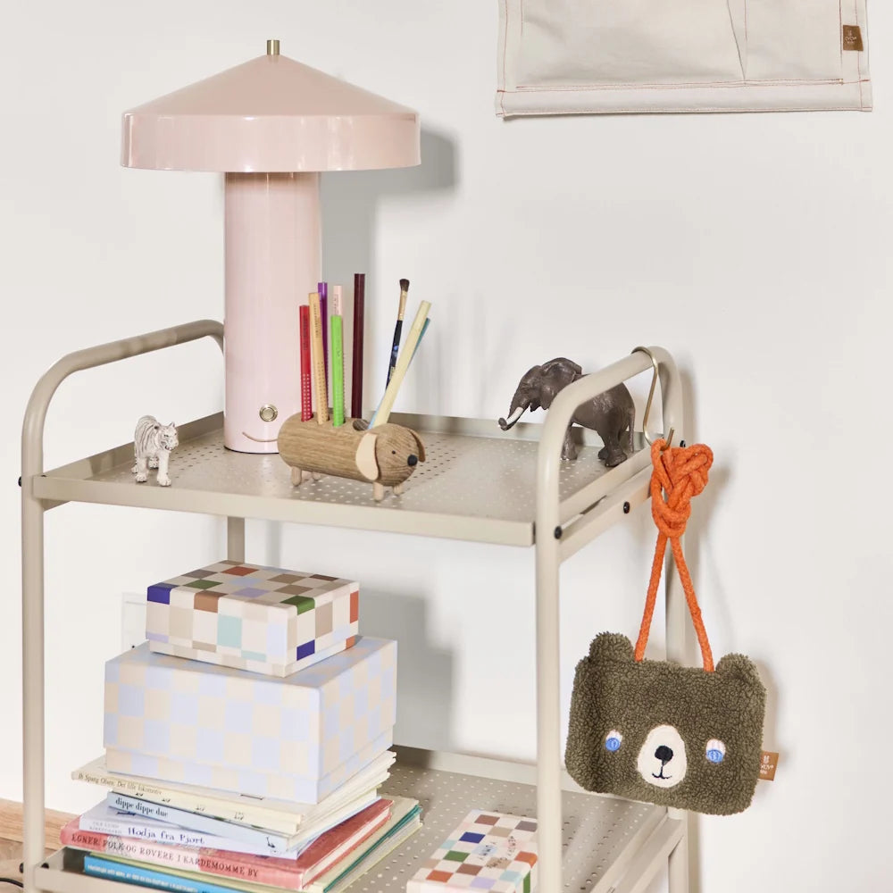 OYOY Mini Darling Bear Shoulder Bag in soft recycled fleece with embroidered bear face