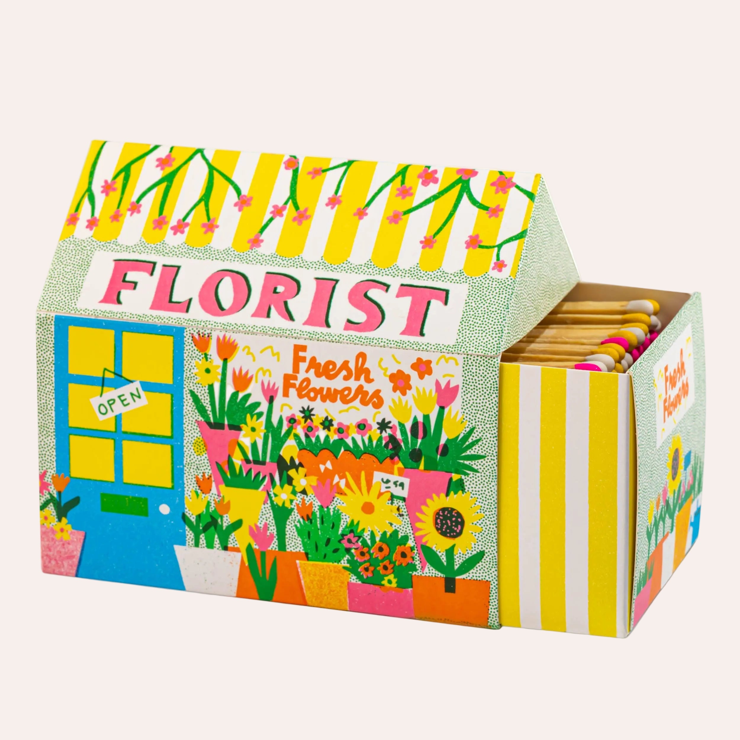 Archivist Gallery Florist House Matchbox with colourful flower shop illustration at Thinkers &amp; Makers Melbourne
