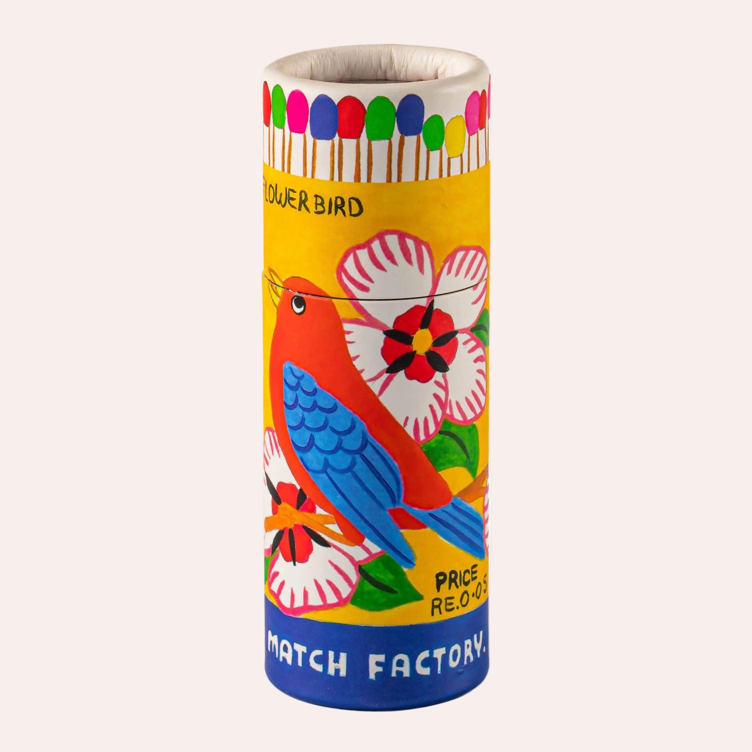 Archivist Gallery Flowerbird Small Cylinder Matches with red and blue bird and floral illustration at Thinkers &amp; Makers Melbourne