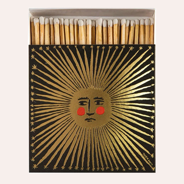 Archivist Gallery Sun Ray Matches with gold foil illustrated sun by Tabby Booth at Thinkers &amp; Makers Melbourne