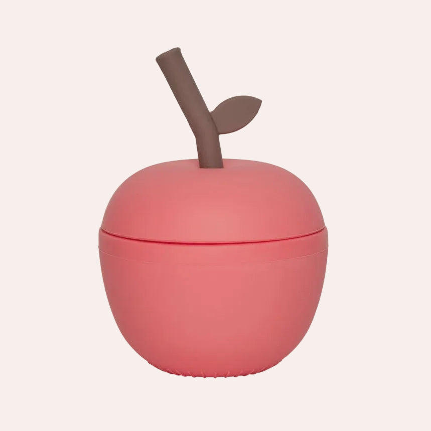 OYOY Mini Apple Cup in Lavender silicone with built-in straw lid