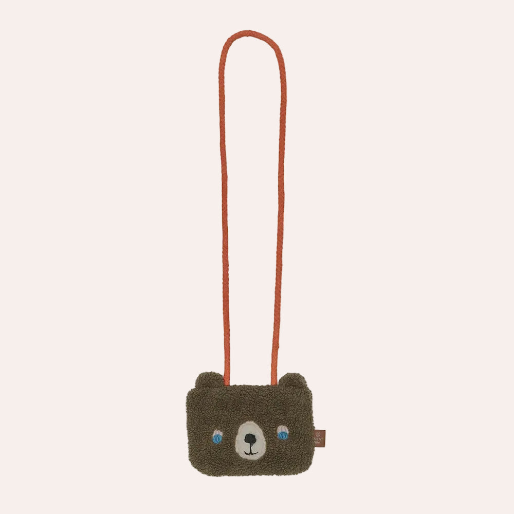 OYOY Mini Darling Bear Shoulder Bag in soft recycled fleece with embroidered bear face