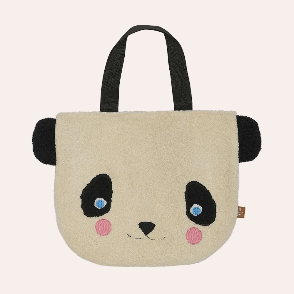 OYOY Mini Darling Panda Tote Bag in soft recycled fleece with embroidered panda face