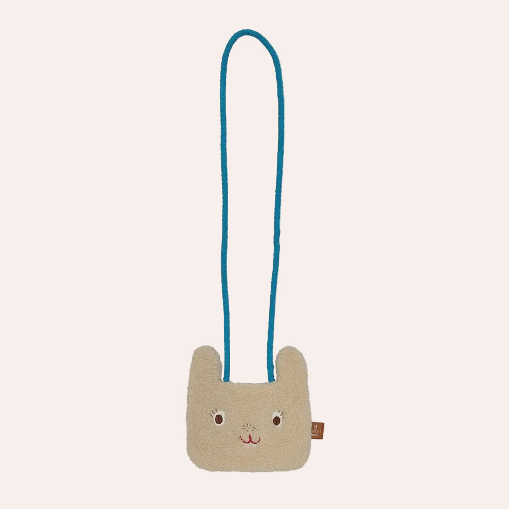 OYOY Mini Darling Rabbit Shoulder Bag in soft fleece with embroidered rabbit face