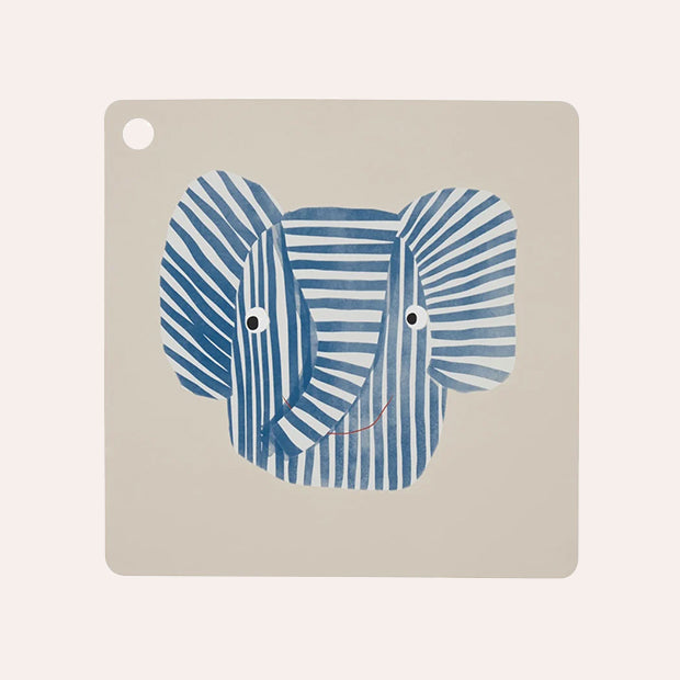 OYOY Mini Erik Elephant silicone kids placemat with playful elephant illustration