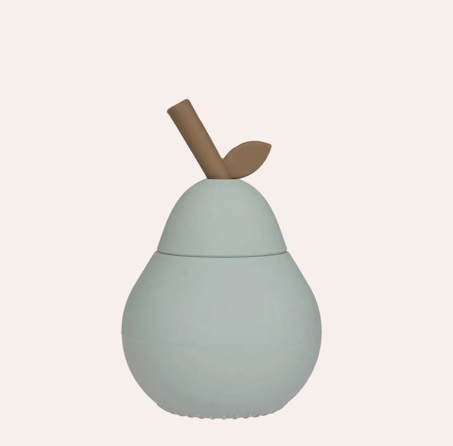 OYOY Mini Pear Cup in Pale Mint silicone with playful pear design