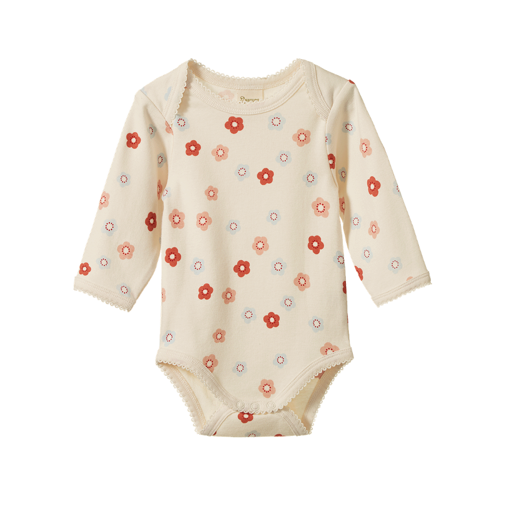 Cotton Long Sleeve Bodysuit - Petite Flora Stamp Print