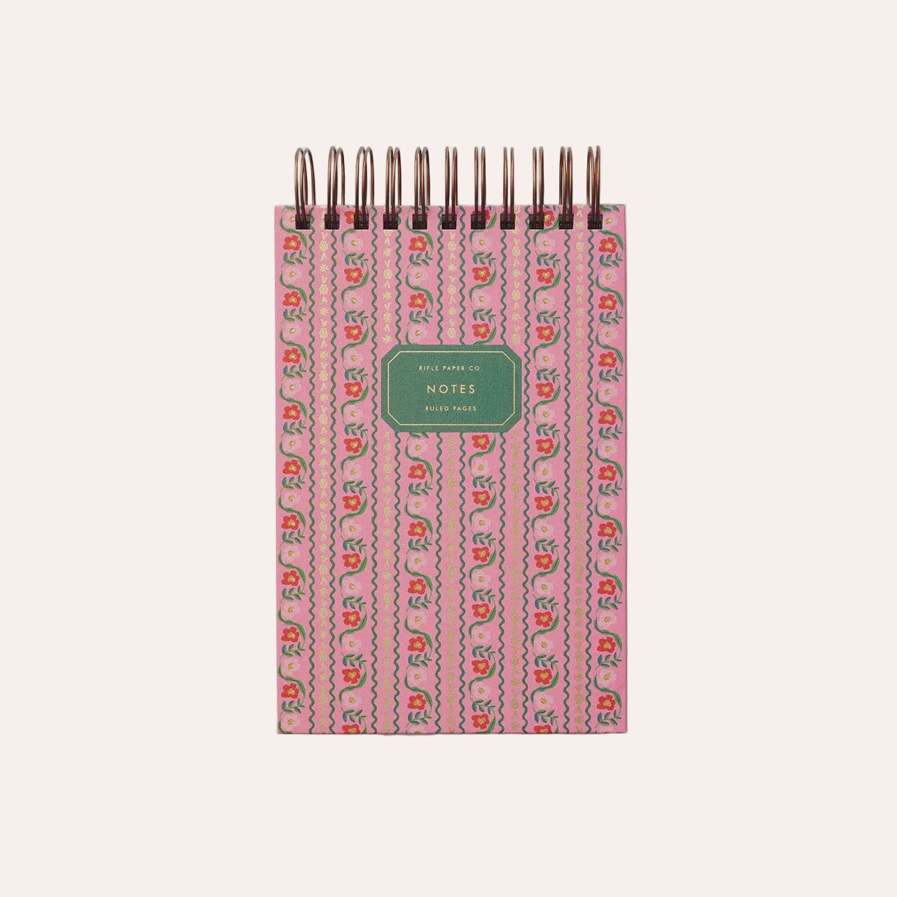 Rifle Paper Co Delphine Desktop Spiral Notepad with elegant floral illustrations, gold foil accents, double spiral binding and 200 ruled pages, stocked by Thinkers &amp; Makers in Melbourne, Australia.